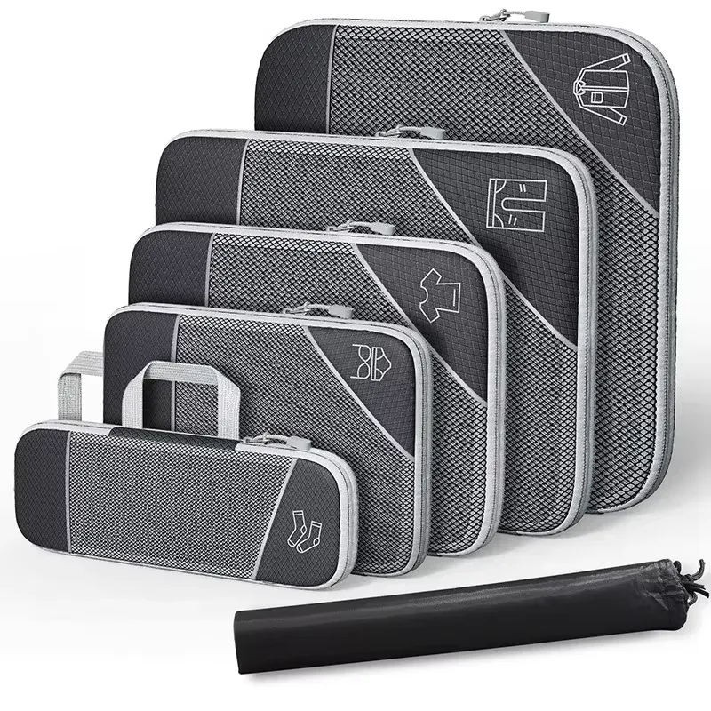 Lot de 5 cubes de rangement compressibles pour voyage avec sac à chaussures, en maille transparente 8
