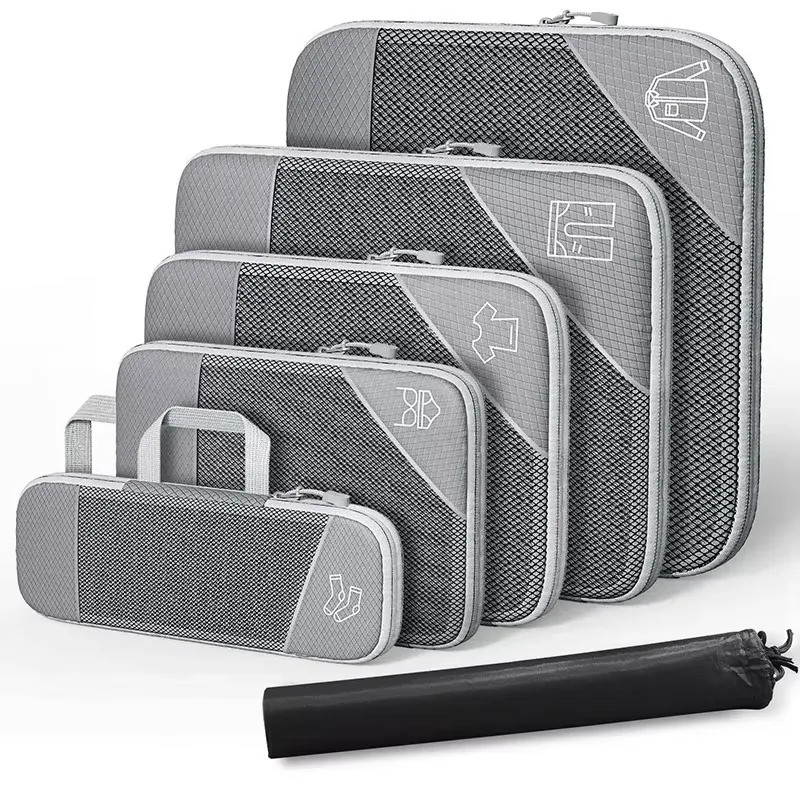 Lot de 5 cubes de rangement compressibles pour voyage avec sac à chaussures, en maille transparente 7