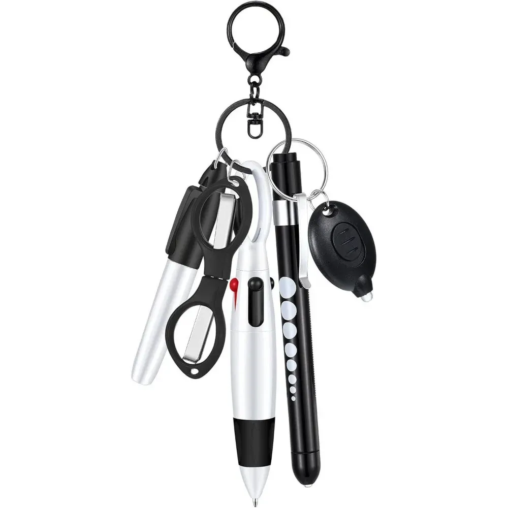 Stylo Bille Rétractable 6-en-1 avec Lampe Torche, Clip Pliable, Porte-Badge Rétractable, Porte-clés et Marqueur Permanent 9