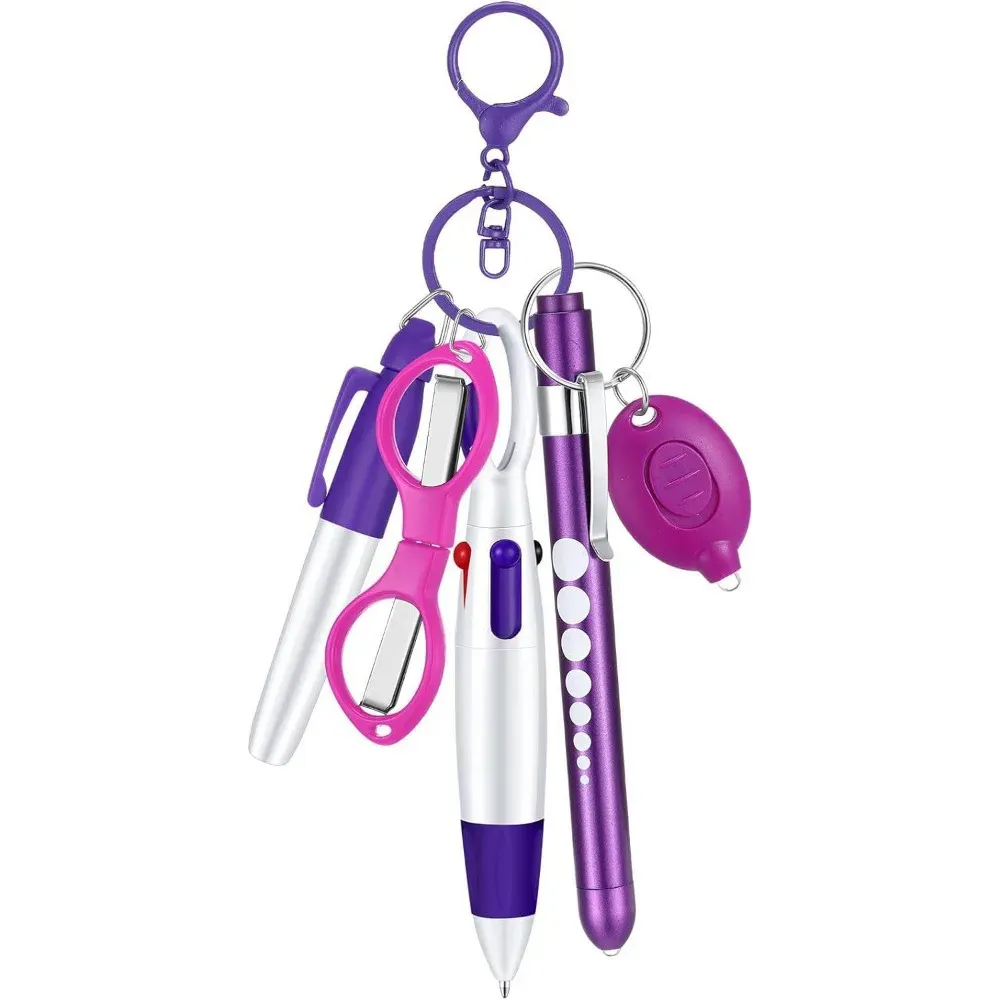 Stylo Bille Rétractable 6-en-1 avec Lampe Torche, Clip Pliable, Porte-Badge Rétractable, Porte-clés et Marqueur Permanent 7