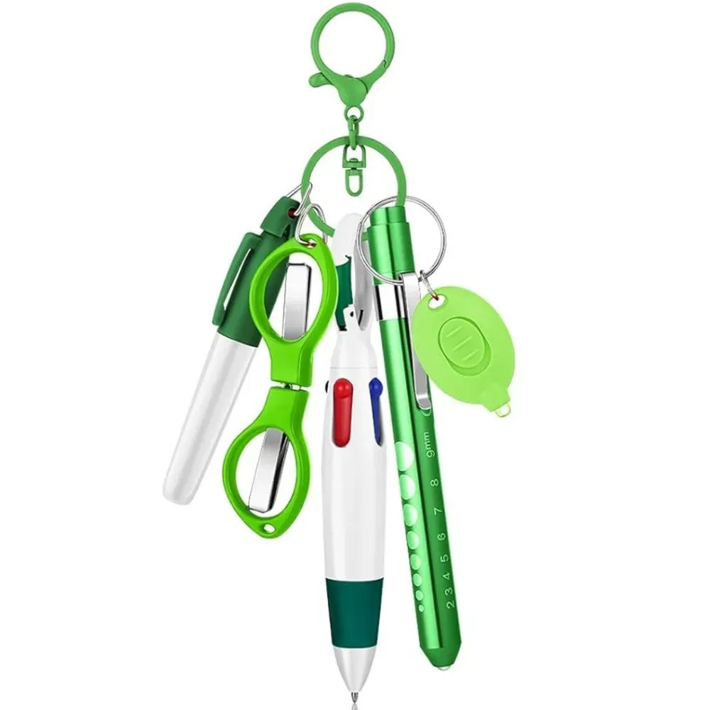 Stylo Bille Rétractable 6-en-1 avec Lampe Torche, Clip Pliable, Porte-Badge Rétractable, Porte-clés et Marqueur Permanent 8