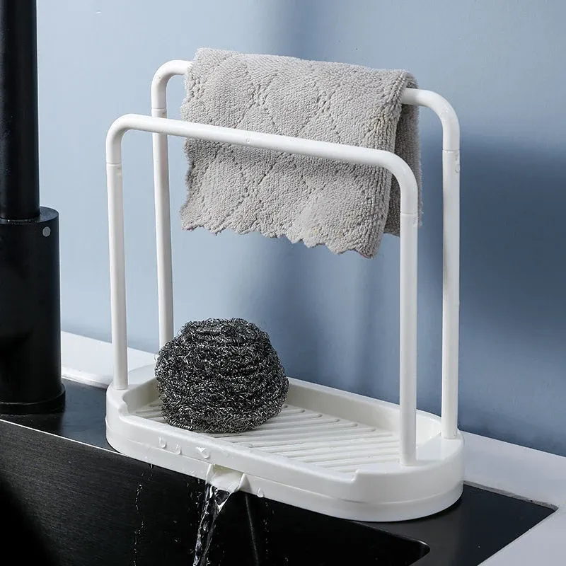 Égouttoir à torchons de cuisine à double couche, support de rangement pour évier, organisateur de comptoir pour éponges et tampons à récurer en acier 3