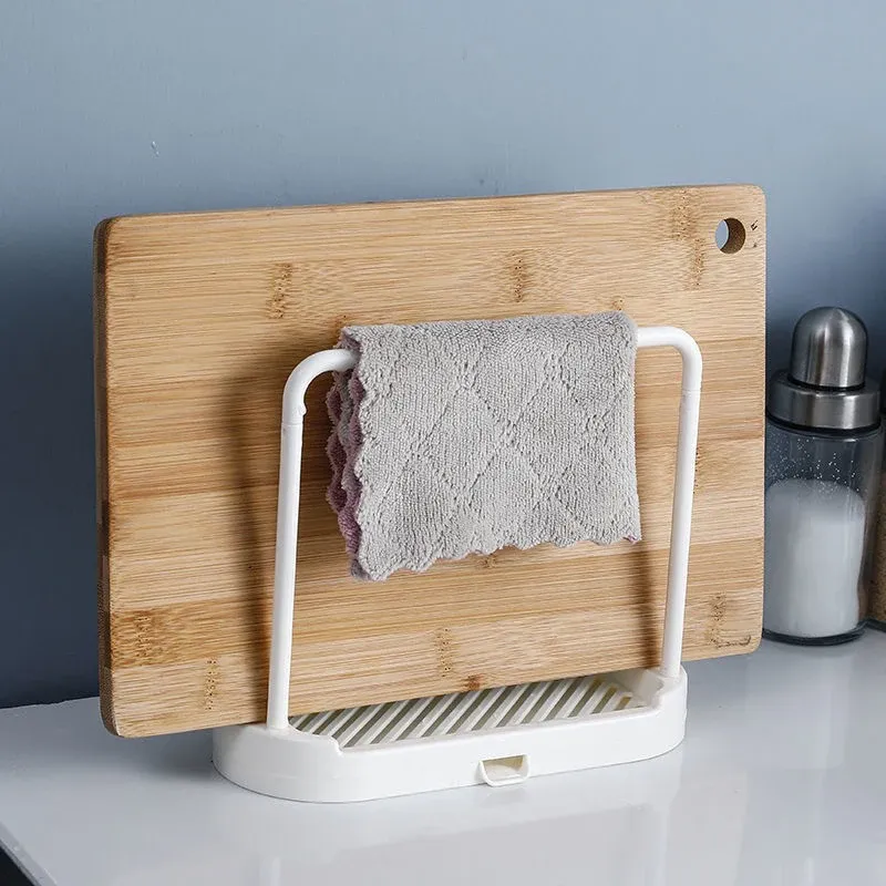 Égouttoir à torchons de cuisine à double couche, support de rangement pour évier, organisateur de comptoir pour éponges et tampons à récurer en acier 4