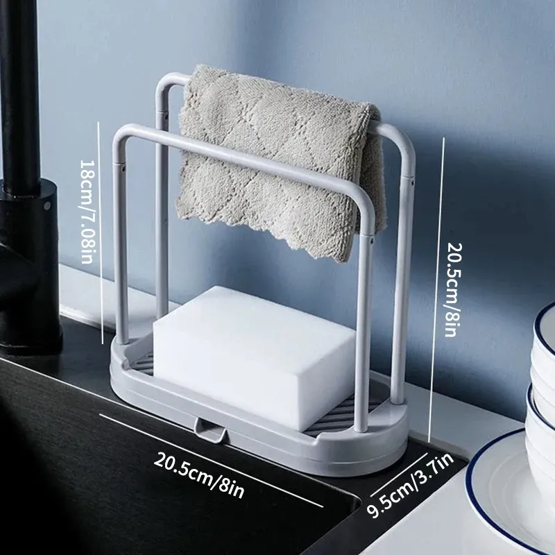 Égouttoir à torchons de cuisine à double couche, support de rangement pour évier, organisateur de comptoir pour éponges et tampons à récurer en acier 6