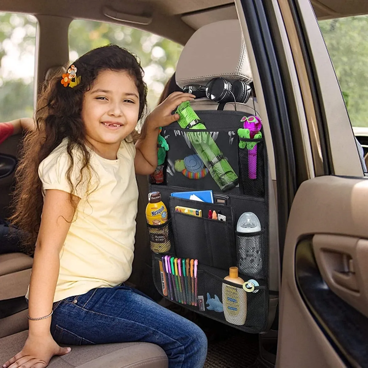 Organisateur de dossier de siège auto, 10 poches de rangement avec écran tactile, support tablette, protège-dossier pour enfants, accessoires auto 6