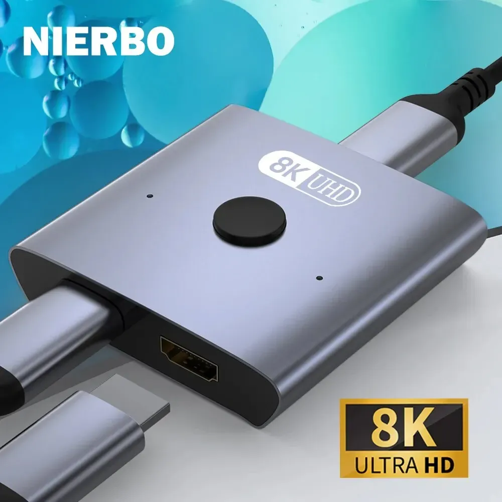 NIERBO Répartiteur de commutateur HDMI 2.1 bidirectionnel 8K 2 en 1, sortie Ultra HD 4K @ 120 Hz et 8K @ 60 Hz, 48 Gbps, hub HDMI en aluminium pour PS5 et Xbox - Image 1
