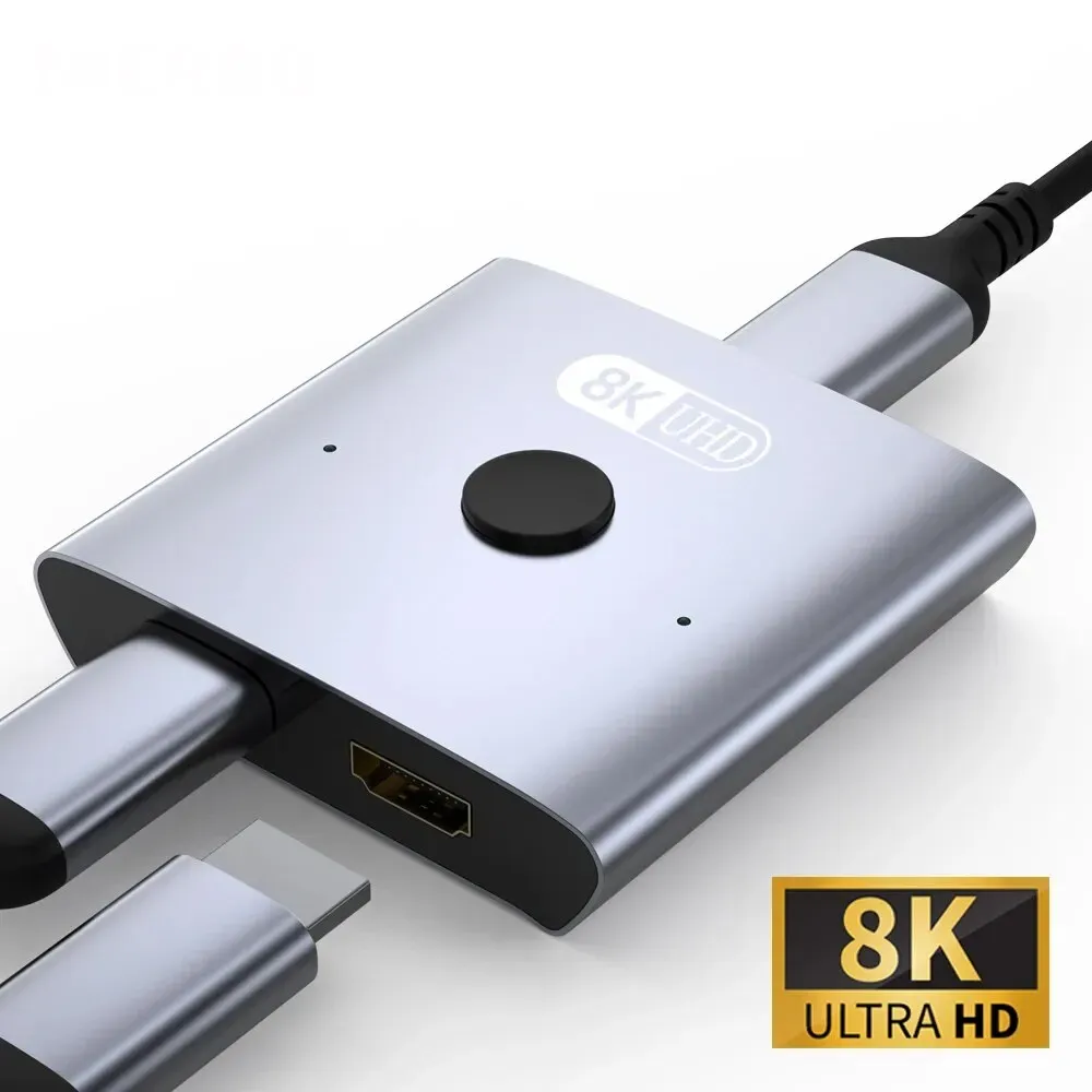 NIERBO Répartiteur de commutateur HDMI 2.1 bidirectionnel 8K 2 en 1, sortie Ultra HD 4K @ 120 Hz et 8K @ 60 Hz, 48 Gbps, hub HDMI en aluminium pour PS5 et Xbox 7