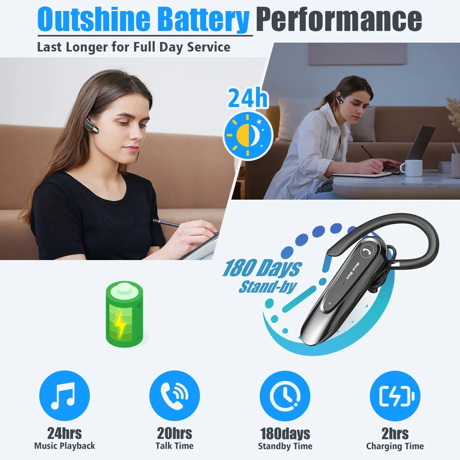 Casque Bluetooth sans fil Bee B45 avec double micro, réduction de bruit CVC 8.0 et écouteurs pour la conduite 3