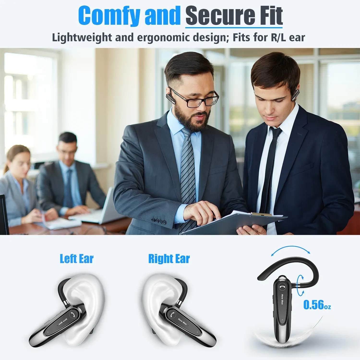 Casque Bluetooth sans fil Bee B45 avec double micro, réduction de bruit CVC 8.0 et écouteurs pour la conduite 4