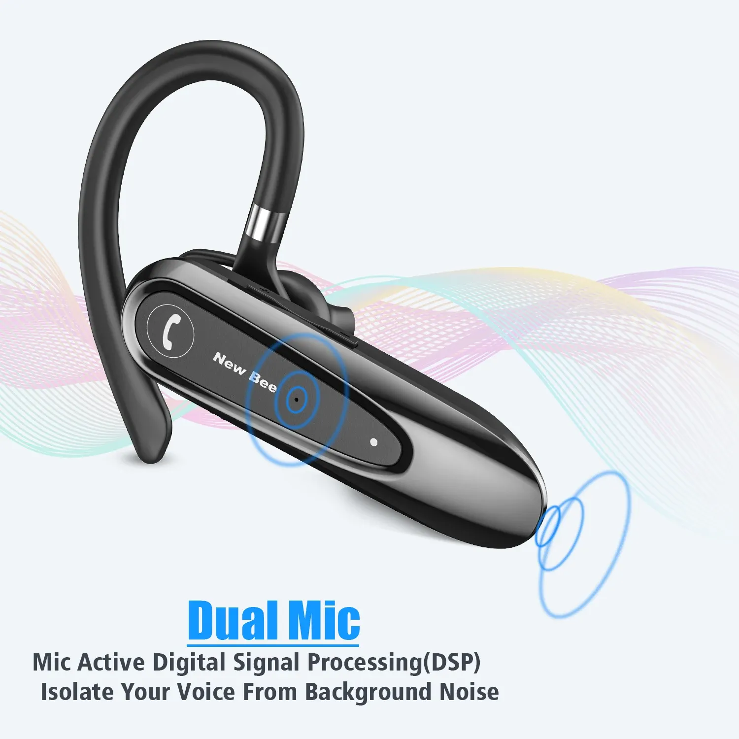 Casque Bluetooth sans fil Bee B45 avec double micro, réduction de bruit CVC 8.0 et écouteurs pour la conduite 5