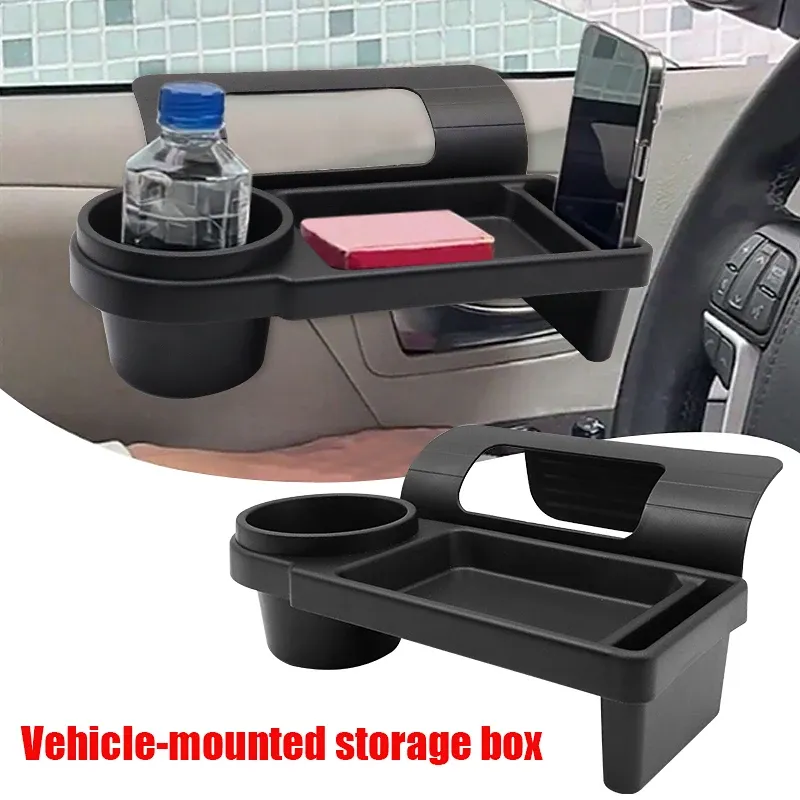 Boîte de rangement pour voiture avec porte-gobelets, support pour téléphone et range-accessoires suspendu pour l'intérieur du véhicule 2
