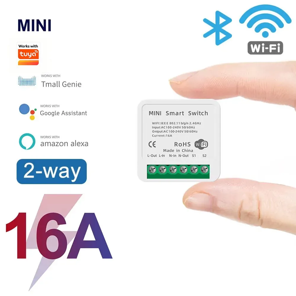 Mini interrupteur intelligent WiFi 16A compatible avec l'application Tuya Smart Life et Alexa, module de contrôle bidirectionnel pour la domotique