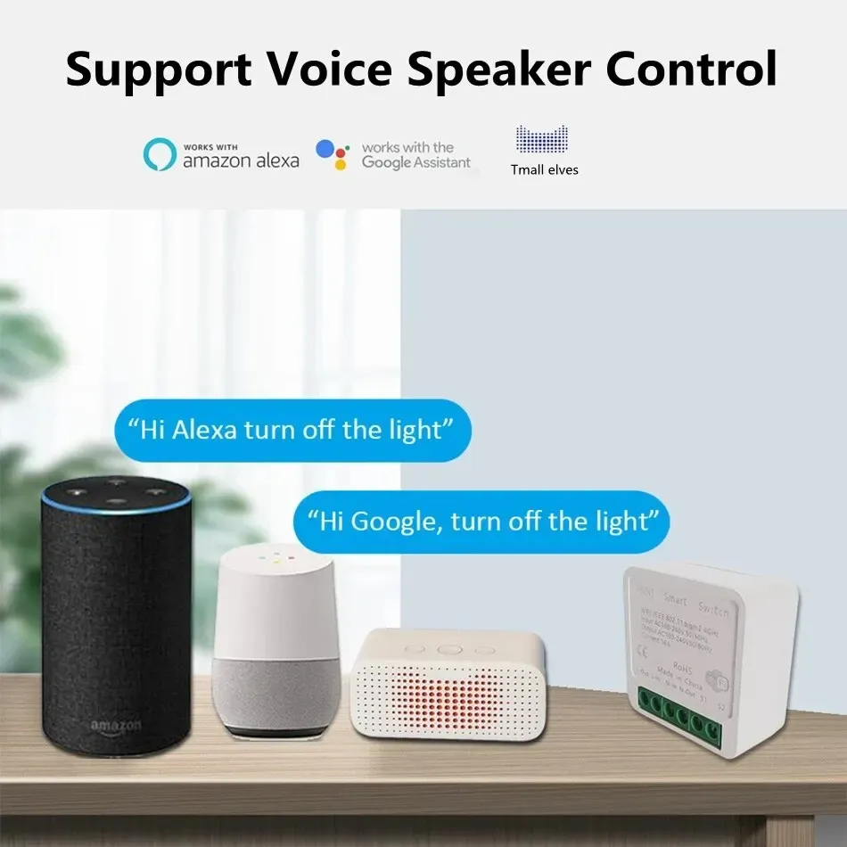 Mini interrupteur intelligent WiFi 16A compatible avec l'application Tuya Smart Life et Alexa, module de contrôle bidirectionnel pour la domotique 4