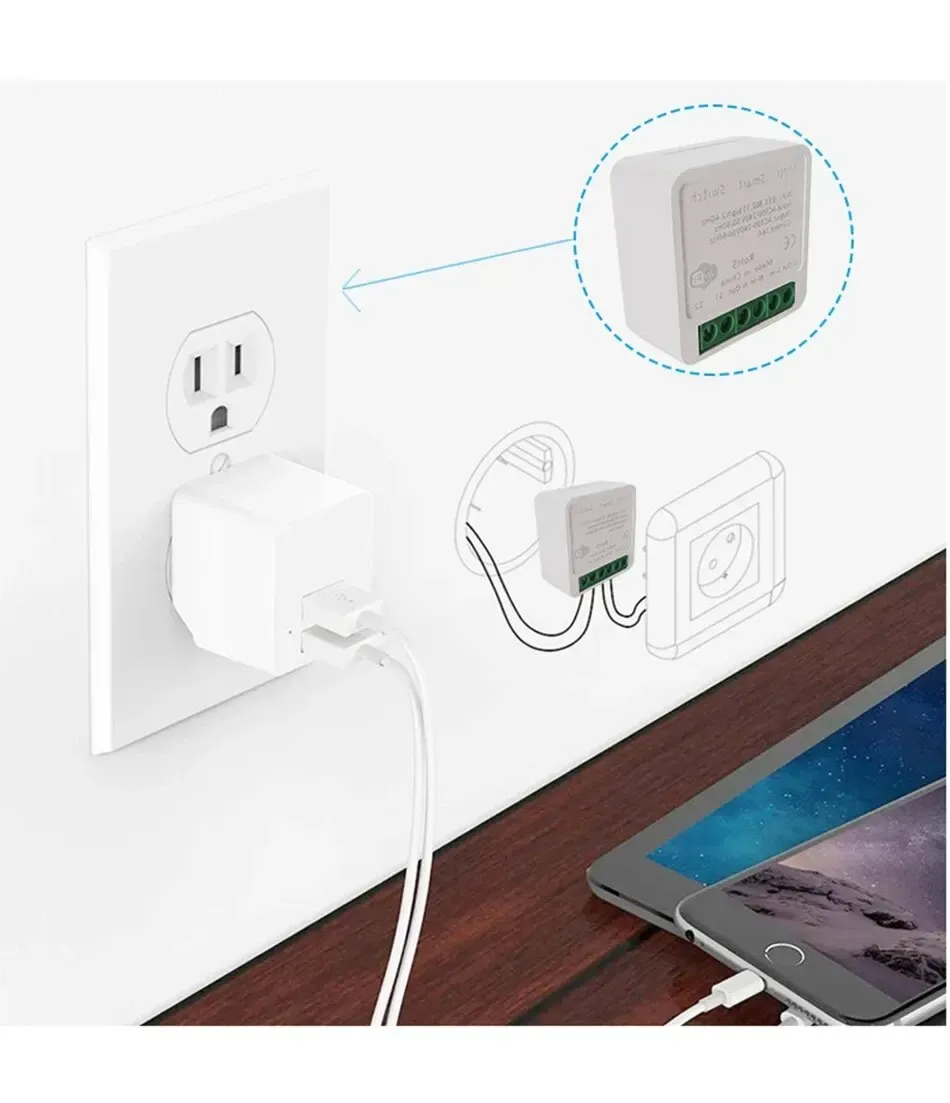 Mini interrupteur intelligent WiFi 16A compatible avec l'application Tuya Smart Life et Alexa, module de contrôle bidirectionnel pour la domotique 5