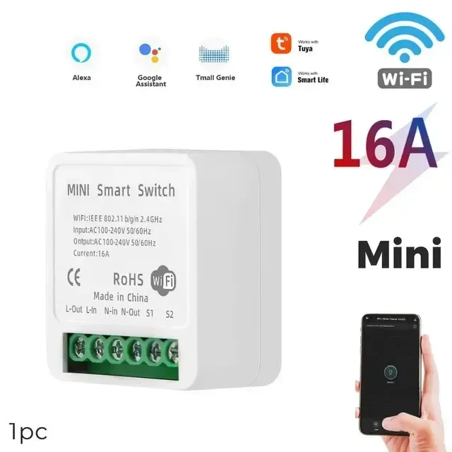 Mini interrupteur intelligent WiFi 16A compatible avec l'application Tuya Smart Life et Alexa, module de contrôle bidirectionnel pour la domotique 7