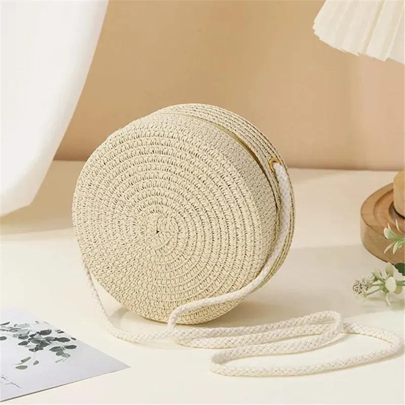 Sac à bandoulière en paille tissé à la main pour femme, coloris uni, fermeture à verrou 10