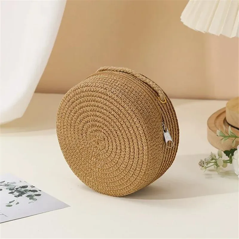 Sac à bandoulière en paille tissé à la main pour femme, coloris uni, fermeture à verrou 11