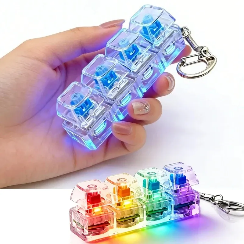Porte-clés clavier mécanique lumineux à 4 touches, jouet anti-stress pour le bureau et la maison - Image 1