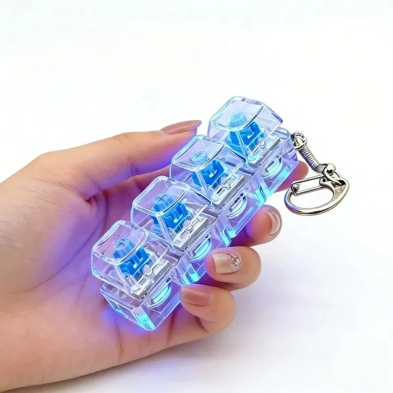 Porte-clés clavier mécanique lumineux à 4 touches, jouet anti-stress pour le bureau et la maison 3