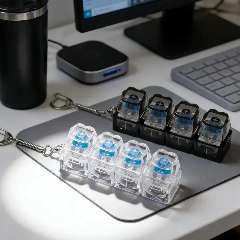 Porte-clés clavier mécanique lumineux à 4 touches, jouet anti-stress pour le bureau et la maison 4