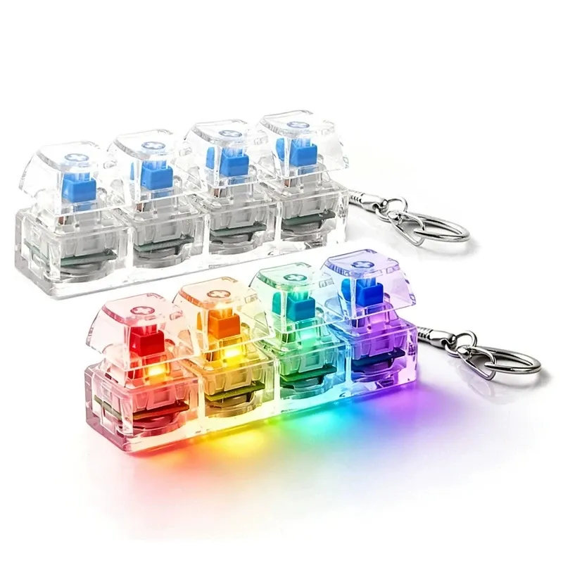 Porte-clés clavier mécanique lumineux à 4 touches, jouet anti-stress pour le bureau et la maison 7