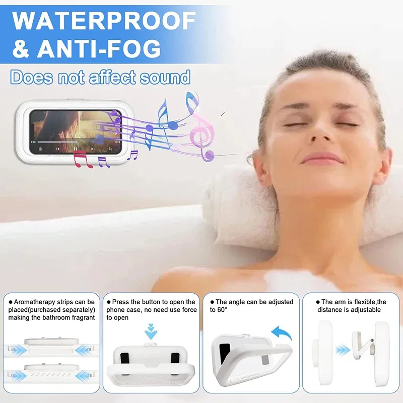 Support mural étanche et réglable pour téléphone, à fixer dans la salle de bain 4