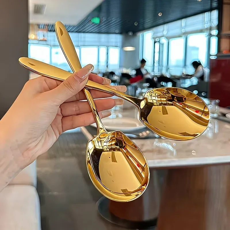 2/4/6 cuillères de service en acier inoxydable à tête ronde, grandes cuillères et louches à soupe à long manche, adaptées aux cuisines domestiques 2