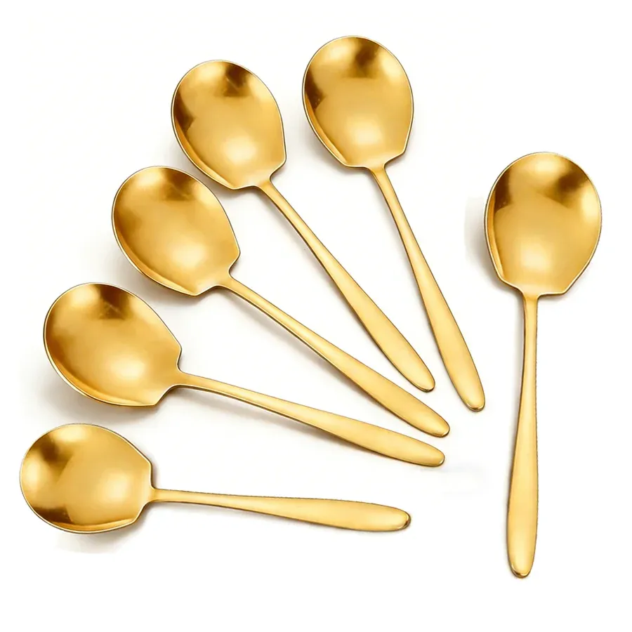 2/4/6 cuillères de service en acier inoxydable à tête ronde, grandes cuillères et louches à soupe à long manche, adaptées aux cuisines domestiques 9