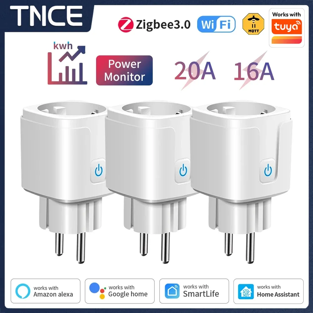 Prise intelligente TNCE Tuya WiFi/Zigbee 16 A/20 A, format UE, avec surveillance de la consommation et synchronisation, compatible Alexa et Google Home - Image 1