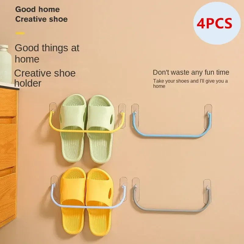 Lot de 4 supports muraux pour chaussures et pantoufles, organisateur de rangement et séchoir pour salle de bain 2