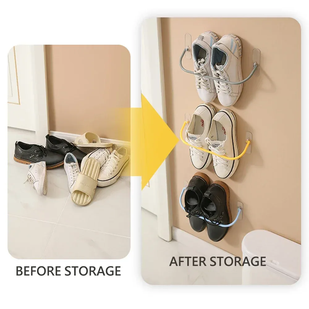Lot de 4 supports muraux pour chaussures et pantoufles, organisateur de rangement et séchoir pour salle de bain 4