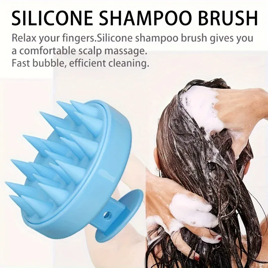 Brosse à cheveux en silicone avec masseur de cuir chevelu, poils longs et résistants pour cheveux longs, bouclés et épais, outil exfoliant pour le nettoyage du cuir chevelu 4