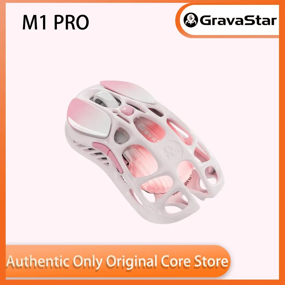 Souris de jeu sans fil GravaStar Mercury M1 Pro Rose, capteur PAW3395DM 26 000 DPI, 5 boutons programmables, micro-interrupteurs Omron Blue Dot - Image 1