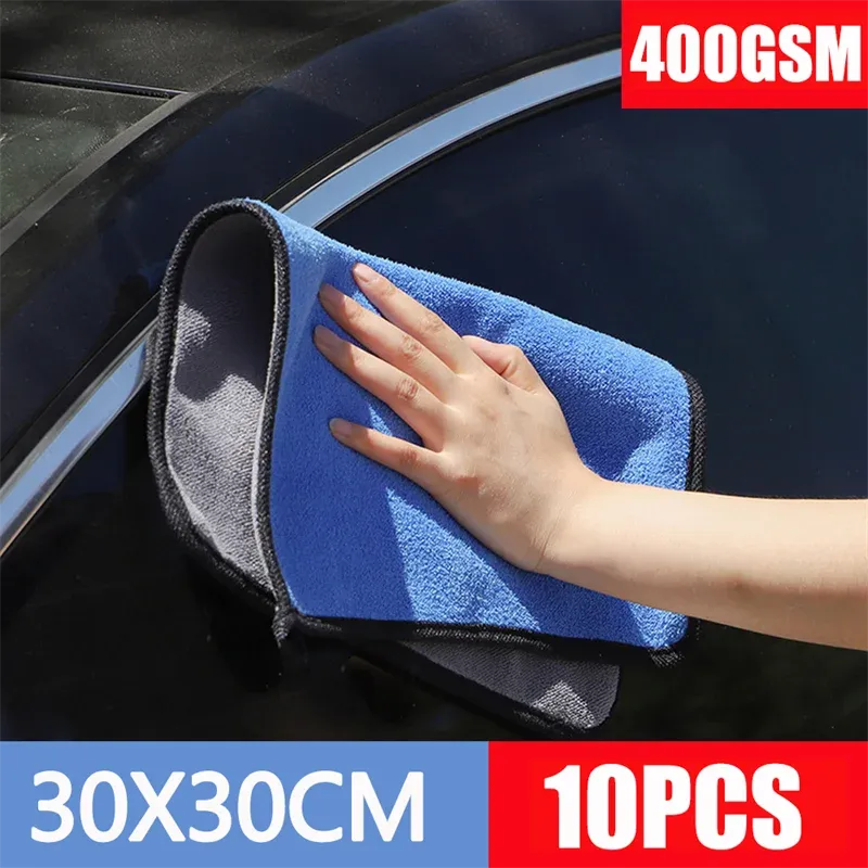 Serviette en microfibre pour lavage et séchage de voiture, lot de 1 ou 10 pièces, 30/40/60 x 30 cm 18