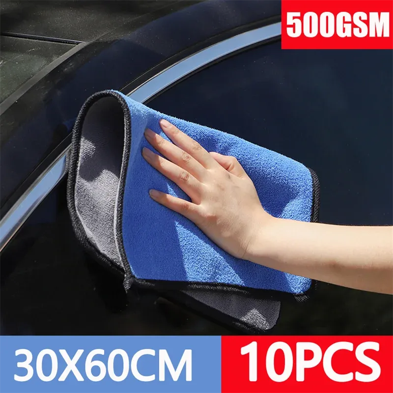 Serviette en microfibre pour lavage et séchage de voiture, lot de 1 ou 10 pièces, 30/40/60 x 30 cm 14