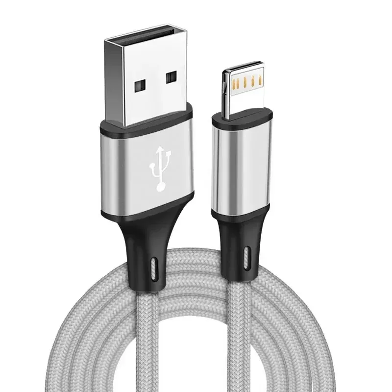 Câble de chargement USB pour iPhone 1 m, 2 m, 3 m, compatible iPhone X, XR, XS, 11, 12, 13, 14, Pro, Pro Max, 6, 6S, 7, 8, Plus et SE, câble de charge rapide tressé en nylon 4