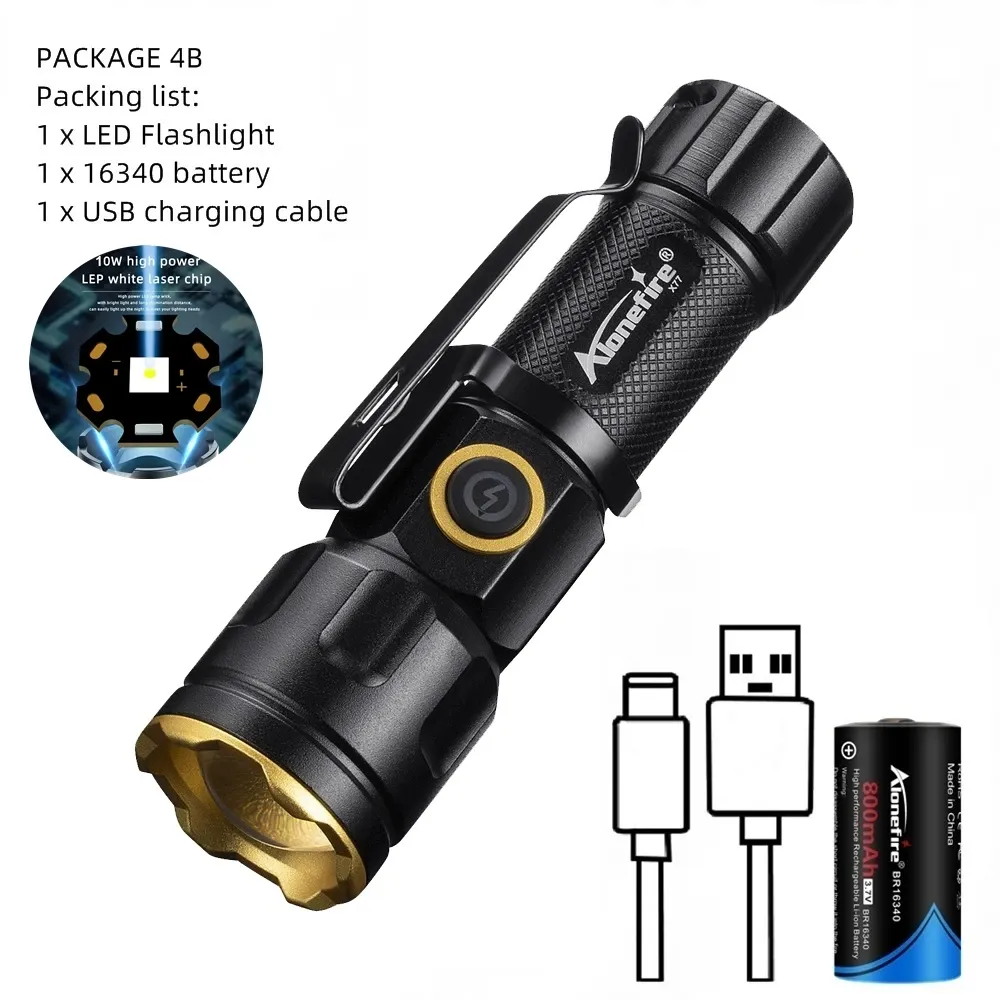 Mini lampe torche zoom à faisceau blanc, rechargeable et portable, avec aimant 7