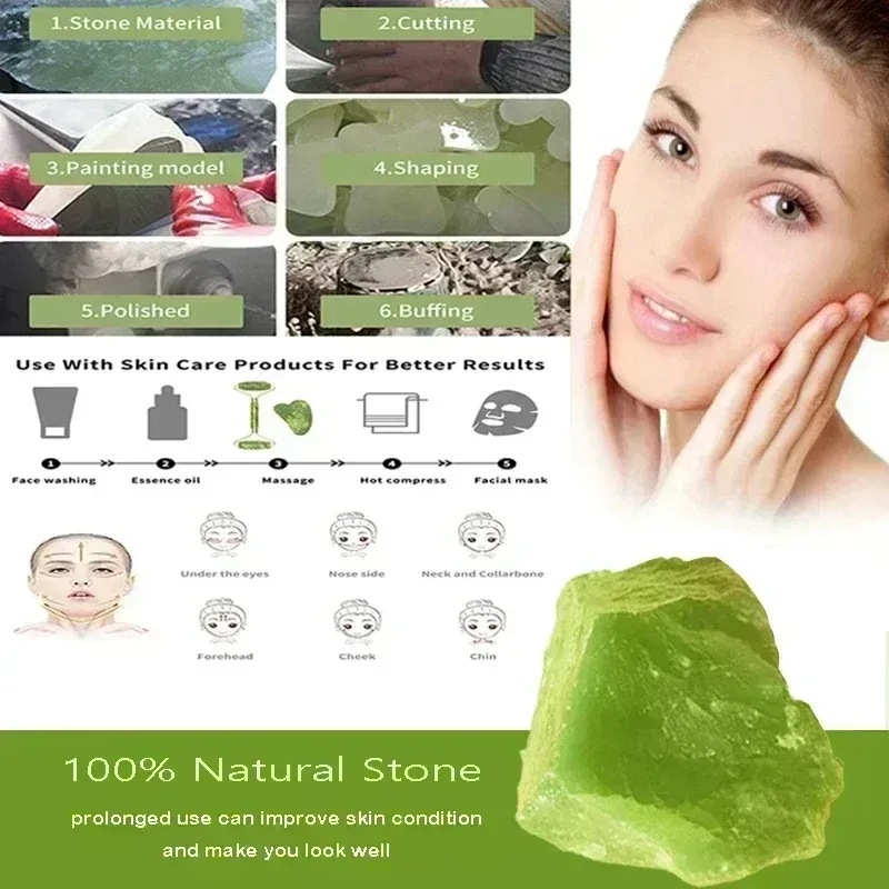 Rouleau de jade naturel et gua sha pour le visage et le cou, outil de massage en pierre naturelle 6