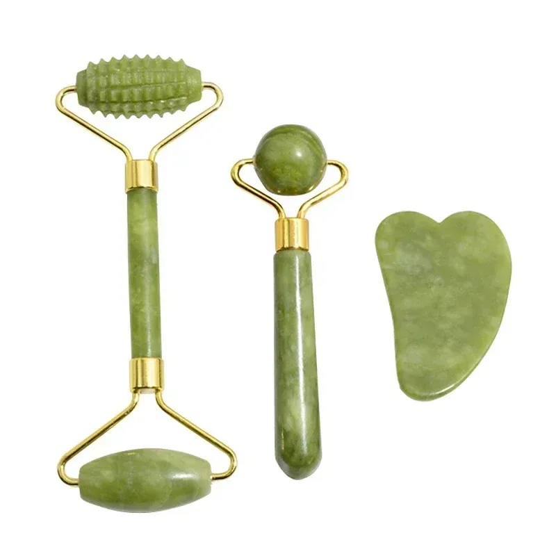 Rouleau de jade naturel et gua sha pour le visage et le cou, outil de massage en pierre naturelle 10