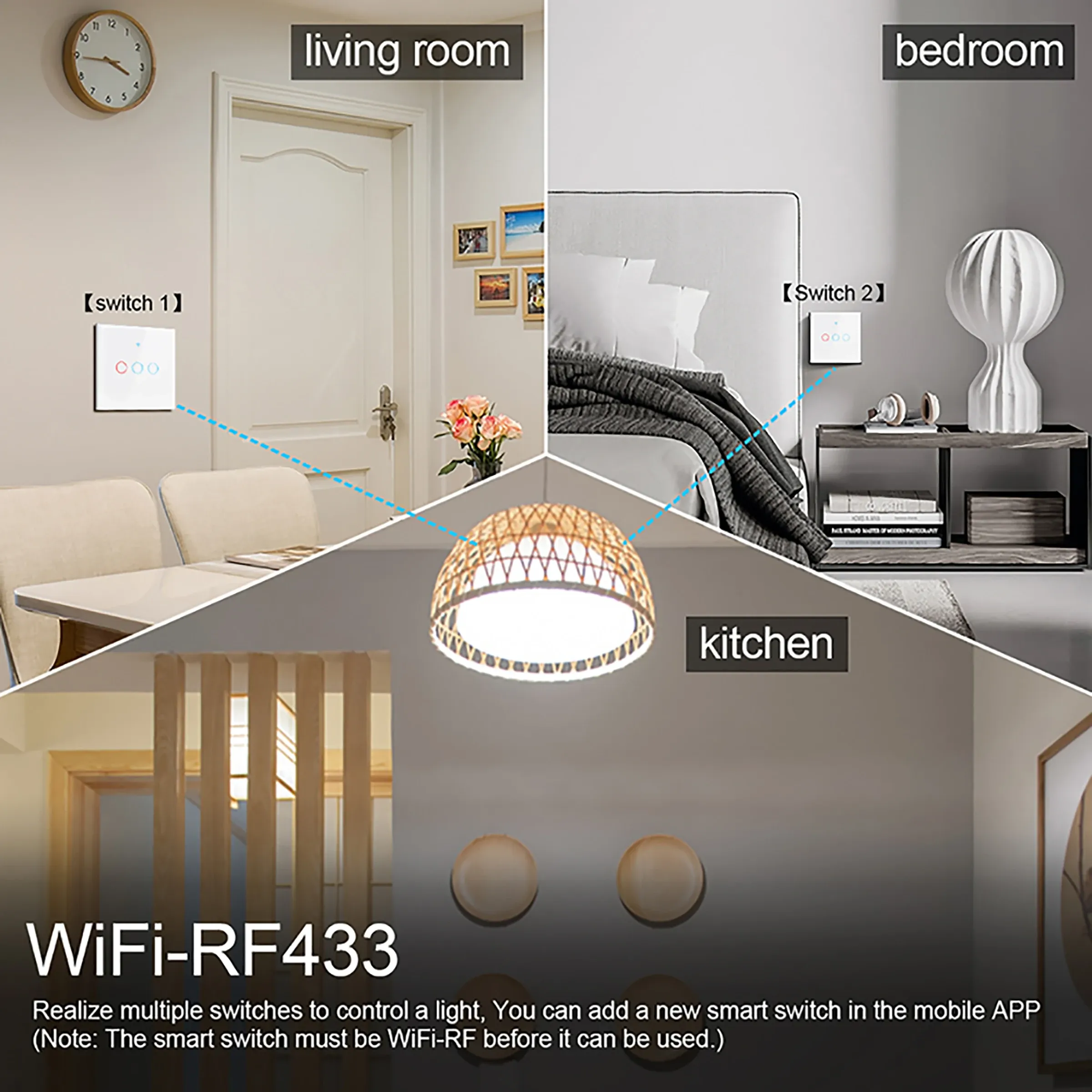 Interrupteur intelligent WiFi sans fil à neutre, interrupteur tactile RF433, compatible avec l'application Tuya Smart Life, Alexa et Google Home 4