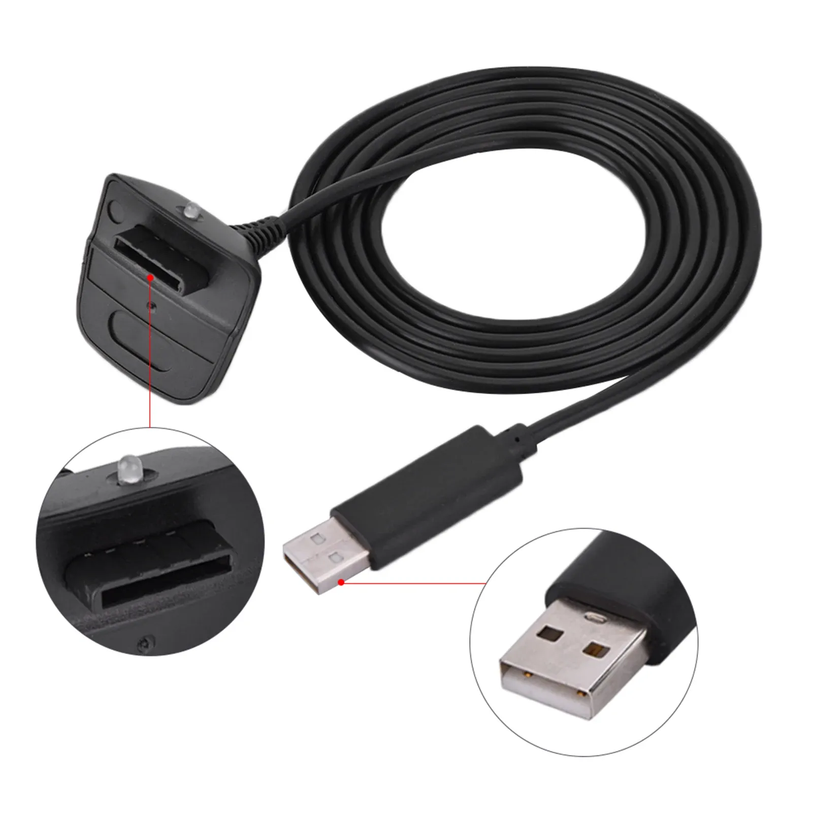 Chargeur USB pour manette sans fil Xbox 360 Microsoft avec câble de charge rapide 3