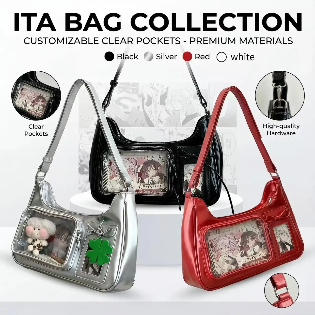 Vue d'ensemble du sac à bandoulière Y2K Harajuku transparent
