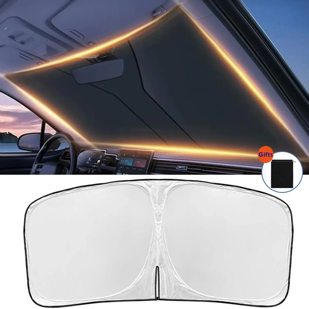 Pare-soleil de voiture pour pare-brise avant argenté, épaissi et pliable, protection UV pour l'intérieur du véhicule