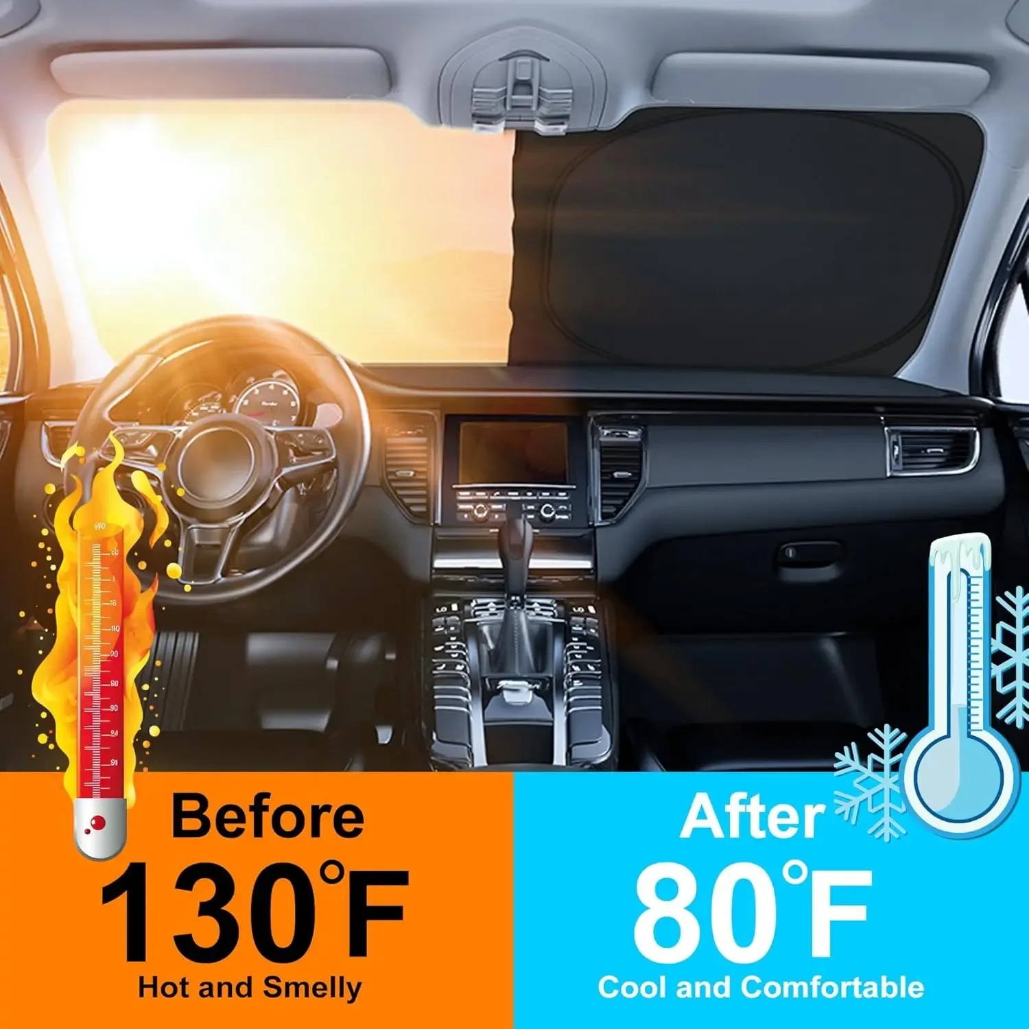 Pare-soleil de voiture pour pare-brise avant argenté, épaissi et pliable, protection UV pour l'intérieur du véhicule 3