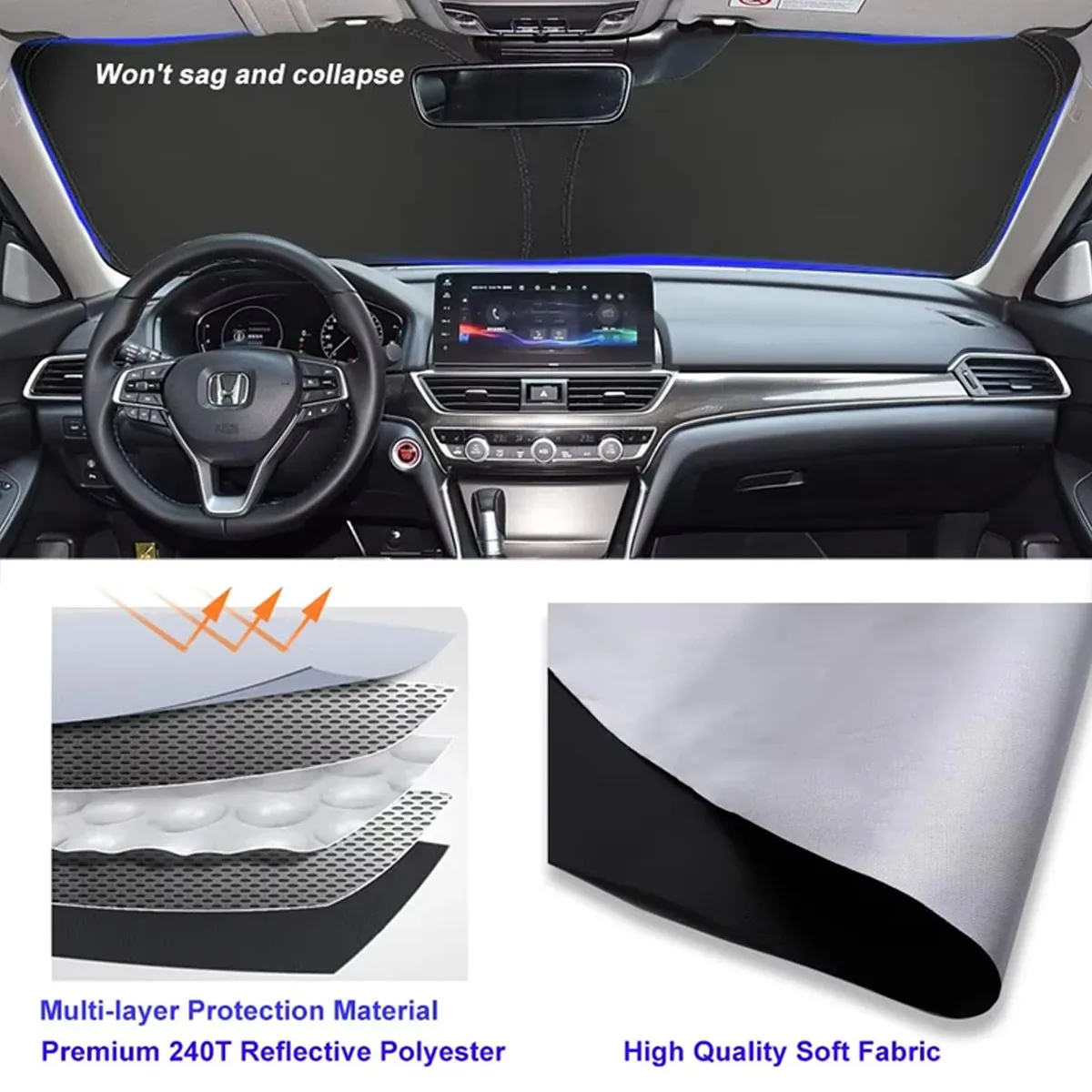 Pare-soleil de voiture pour pare-brise avant argenté, épaissi et pliable, protection UV pour l'intérieur du véhicule 4