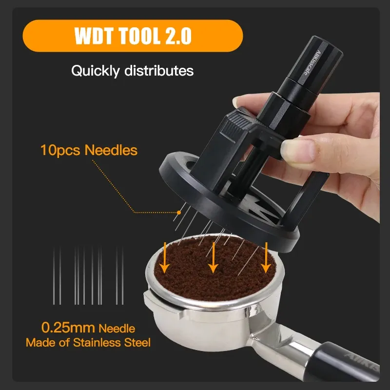 Outil WDT rotatif 51 mm, 54 mm, 58 mm pour machine à espresso, distributeur d'aiguilles, accessoire Barista magnétique 4