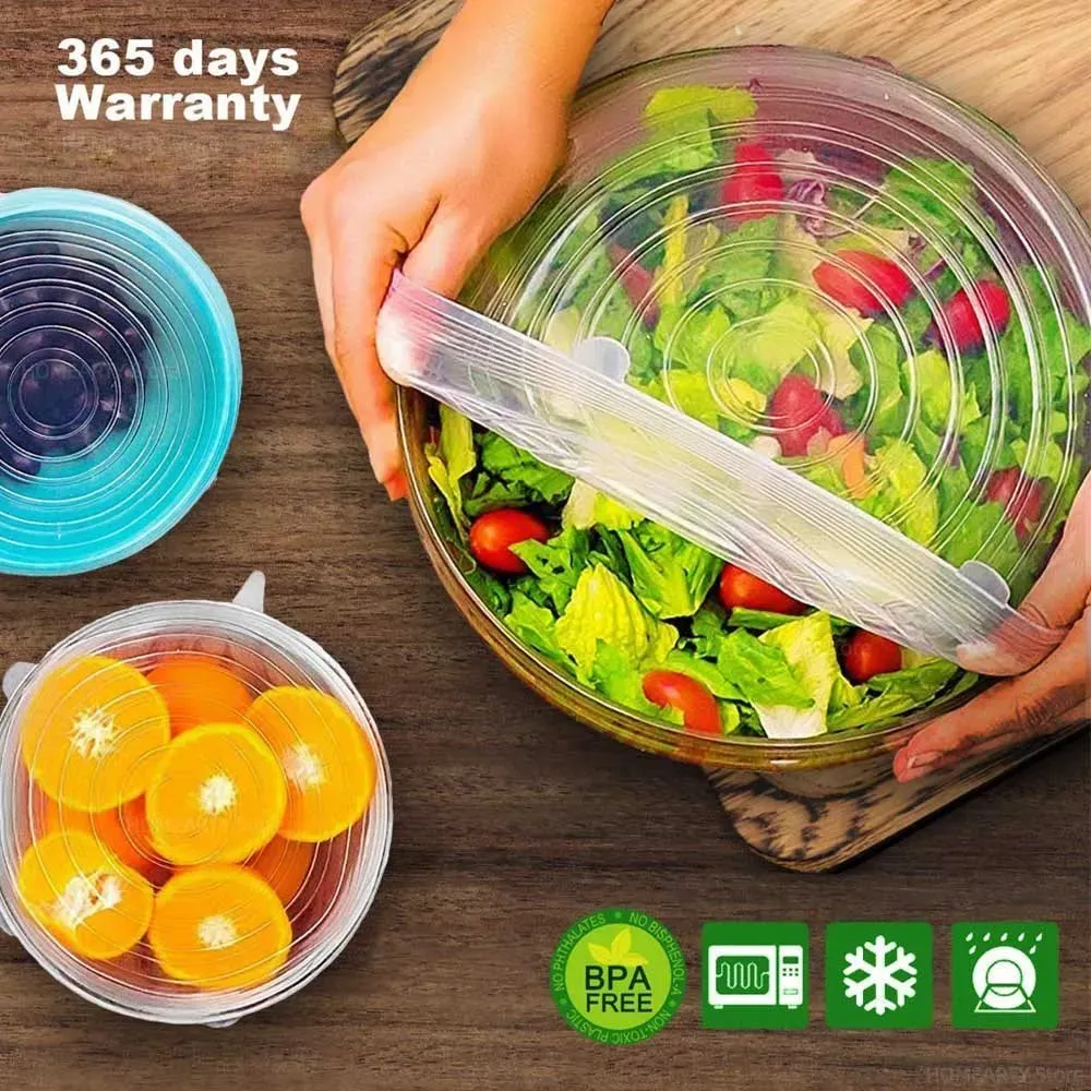 Couvercles extensibles en silicone pour aliments, lot de 6, compatibles micro-ondes 2