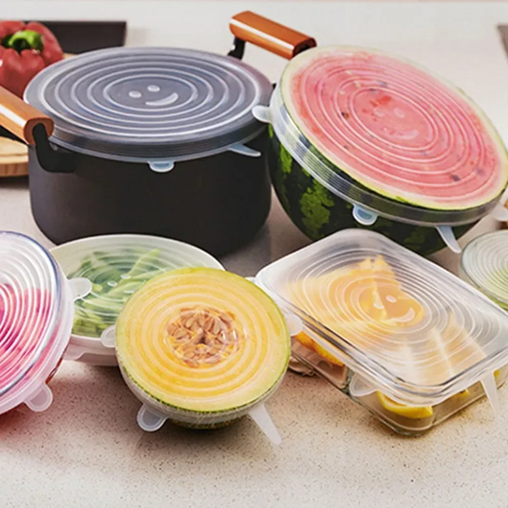 Couvercles extensibles en silicone pour aliments, lot de 6, compatibles micro-ondes 5