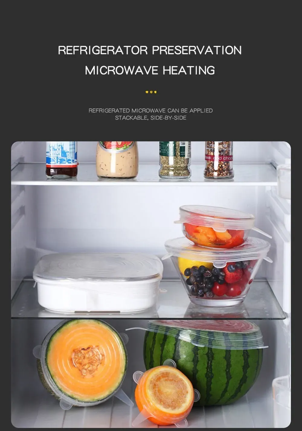 Couvercles en silicone en situation de conservation des aliments