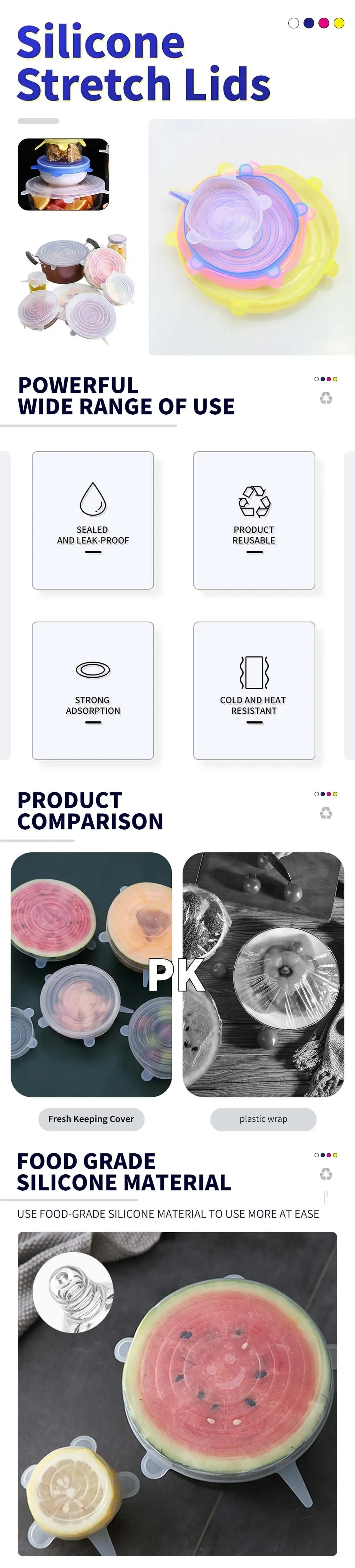 Couvercles en silicone, vue détaillée